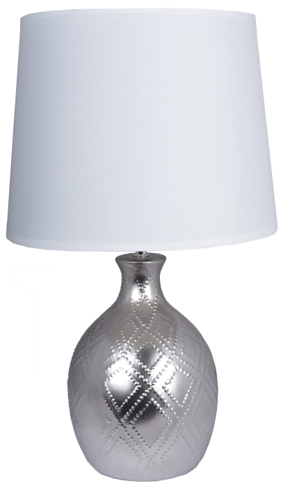 LAMPA CERAMICZNA SREBRNA Z BIAŁYM ABAŻUREM 85X39X3