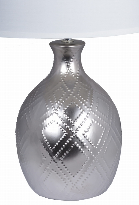 LAMPA CERAMICZNA SREBRNA Z BIAŁYM ABAŻUREM 85X39X3