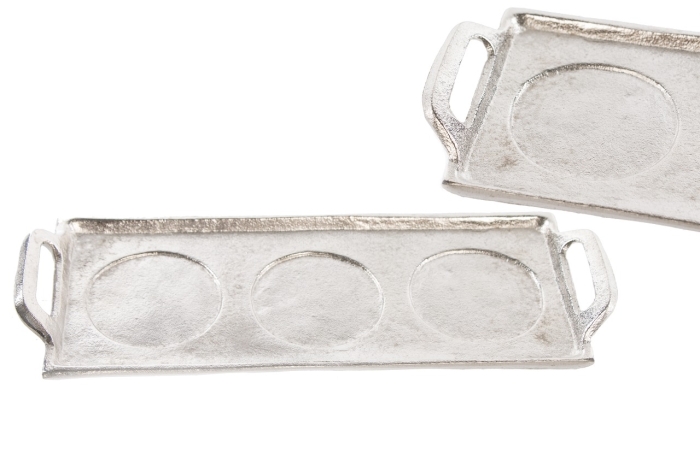 ŚWIECZNIK METALOWY SREBRNY TACA 34x13 CM