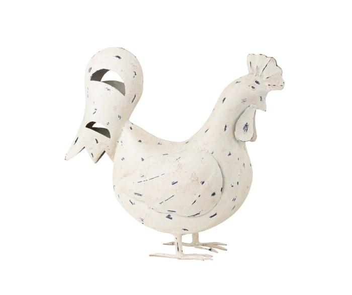 FIGURKA KURA METALOWA NA PODSTAWIE CASA CREME