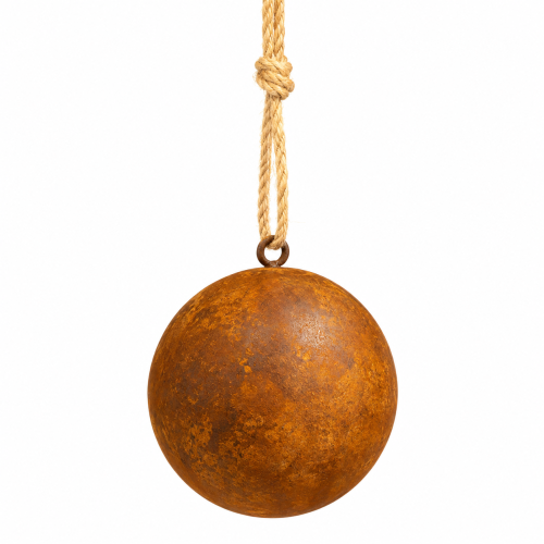 Rustykalna metalowa kula na jutowej linie.png